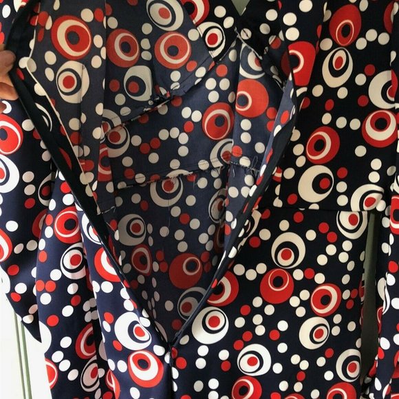 70's maxi dress red white blue polka dot geometric - Picture 8 of 8